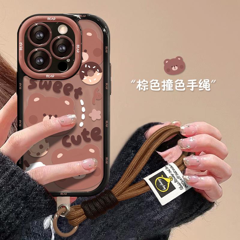 The Bear Lanyard Is Suitable for Apple 16promax Mobile Phone Case Iphone15 Acrylic 17air Cartoon 14 Anti-drop 8.