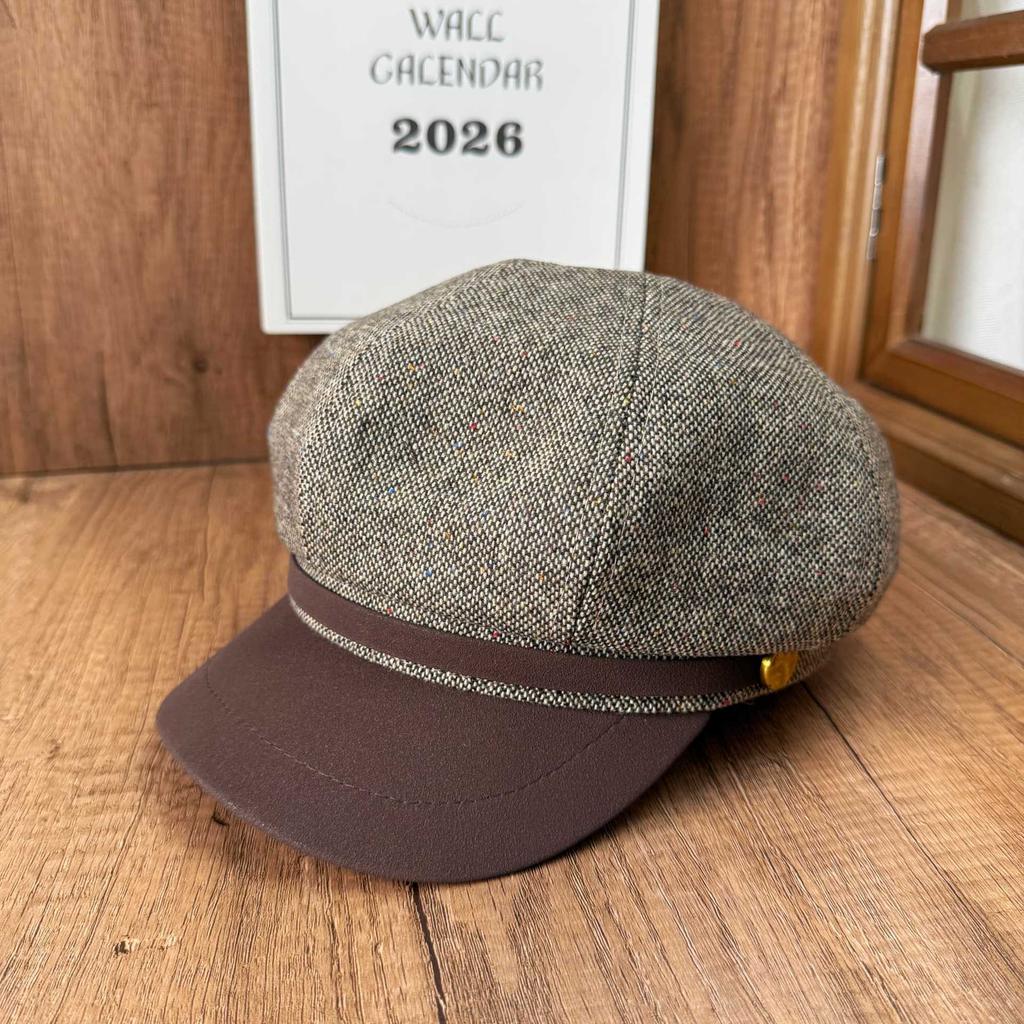New tweed beret cap women's color matching brim octagonal hat newsboy hat autumn and winter retro versatile hat wholesale