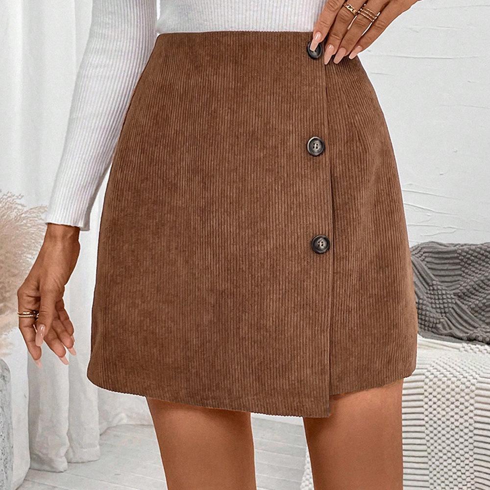 

2024 Elegant High-Waisted Irregular Corduroy A-Line Midi Skirt Large