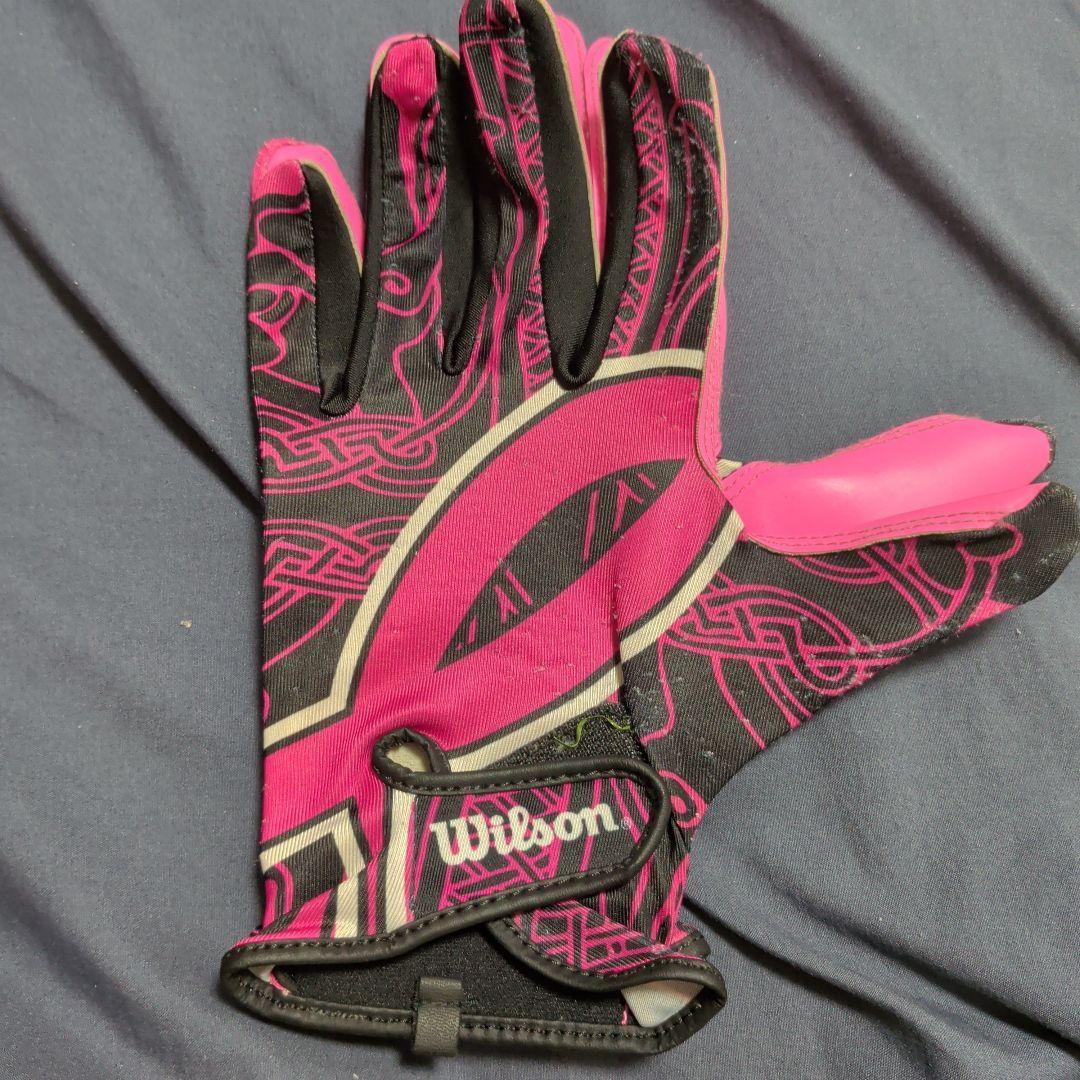 Used Wilson American Football Gloves Pink Black Size L