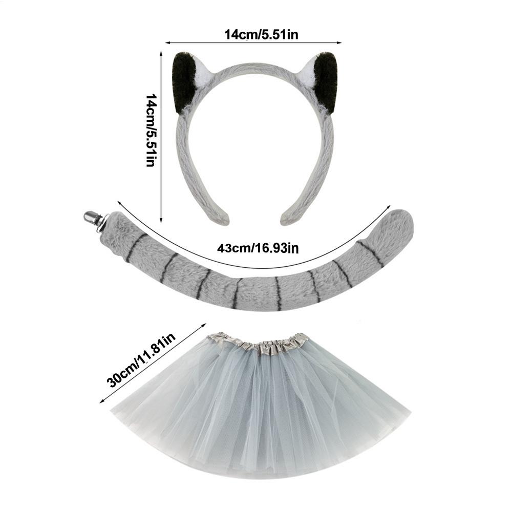 Animal Ears Lemur Headband Ears and Tail Dress Up Props Costume Accessory for Boys Girls Halloween Holiday Party Stage
