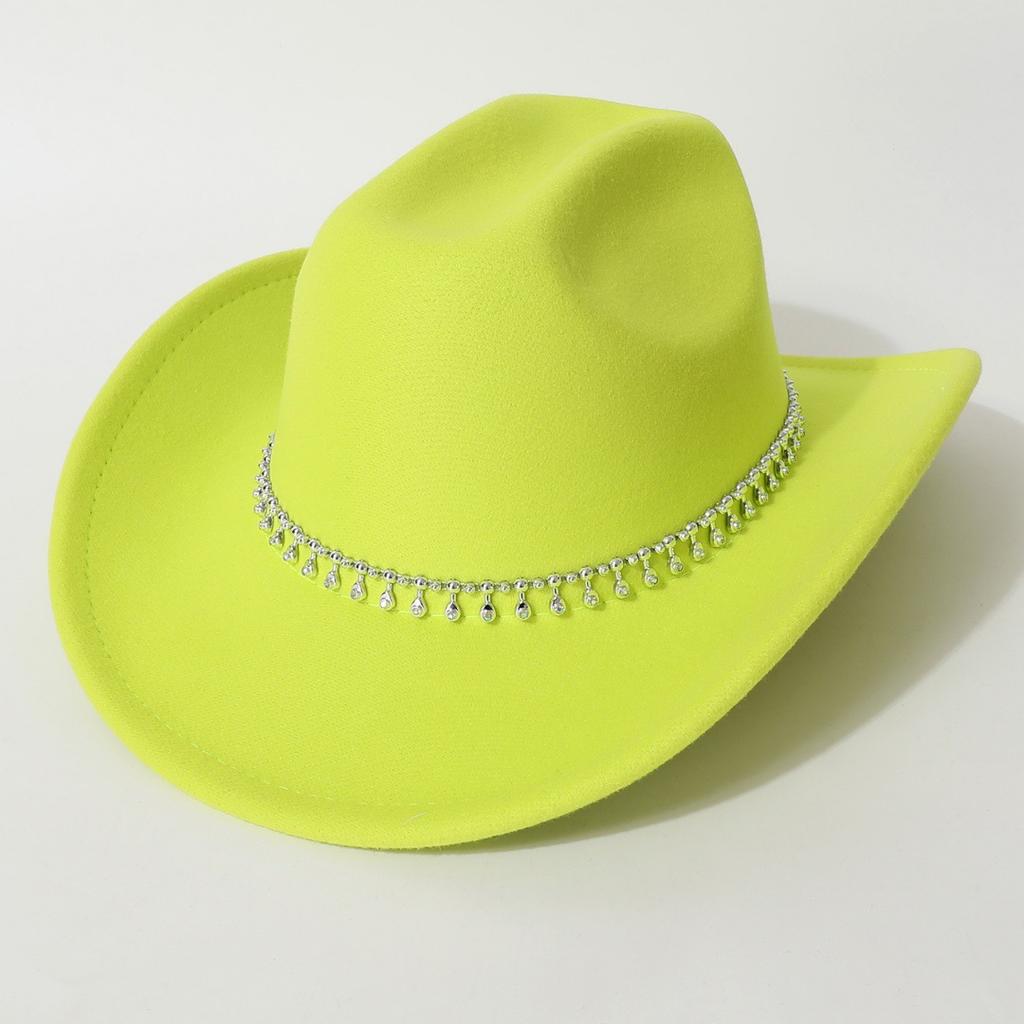 Women's Unisex Western Cowboy Hat with 3D Round Gems, Rhinestones, Rivets, and Chain Decorations, Wedding Party Hat