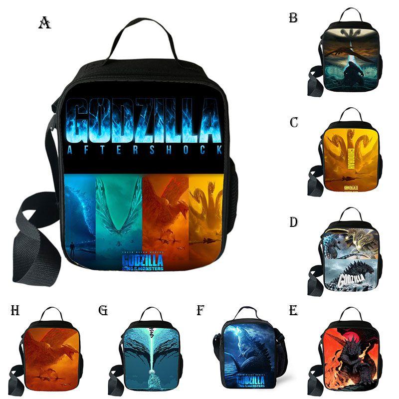 3D Godzilla Isolierte Lunchtasche für Kinder mit großem Fassungsvermögen und verstellbarem Riemen