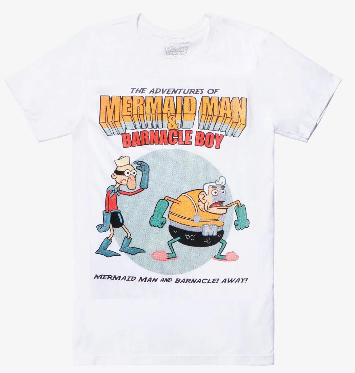 Spongebob Squarepants THE ADVENTURES OF MERMAID MAN & BARNACLE BOY 100% Cotton T-shirt Mens Tees Top NEW S
