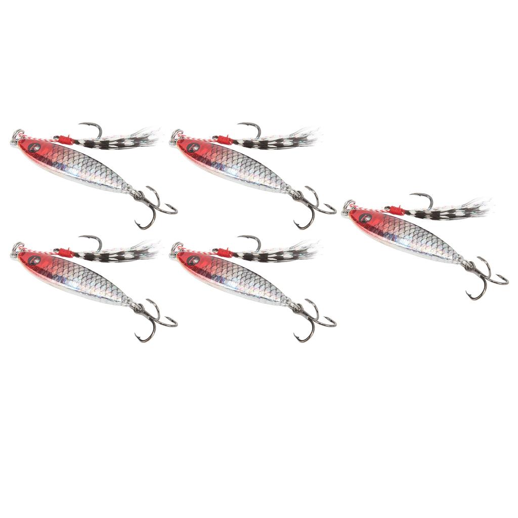 5Pcs Artificial Fishing Lure Lifelike Fishing Bait with Treble Hook for Saltwater Freshwater Red Head Silver Body