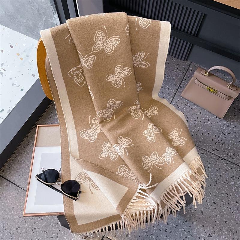 Very positive~ Cute butterfly double-sided thickened jacquard scarf, winter women's office large shawl to keep warm