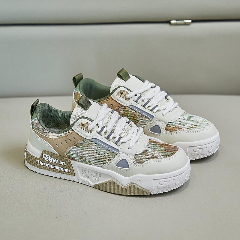

Весенние женские кроссовки белого цвета 2025 года — корейский стиль, повседневные кроссовки на высоком каблуке для студентов 35 зелёный