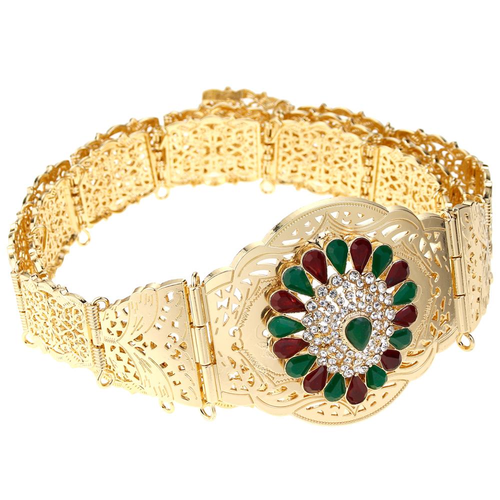 Gold Color Women Dress Belt Body Chain Crystal Bride Wedding Jewelry Adjustable Length Sunspicems