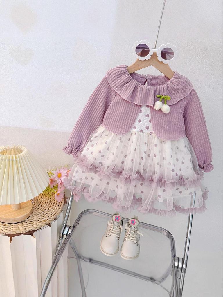 Baby Girl Spring & Autumn Polka Dot Tulip Mesh Dress