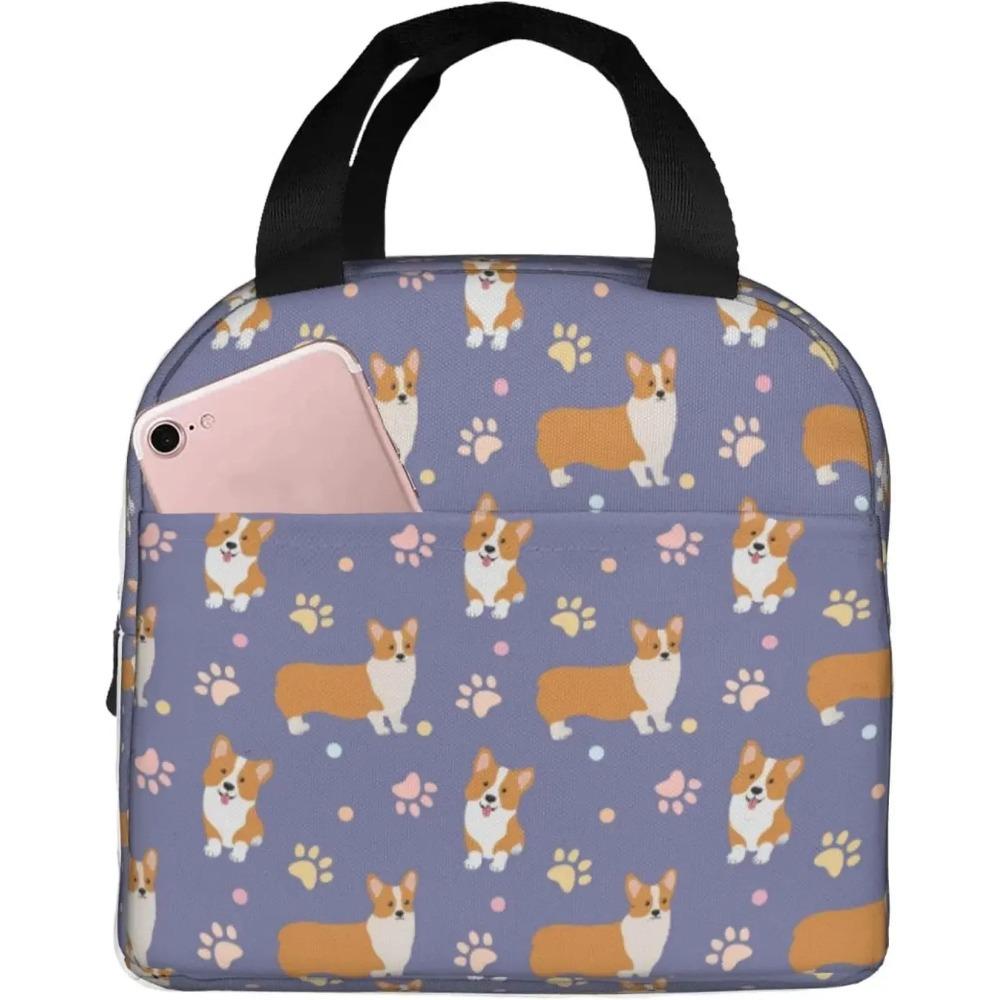 

Черная сумка для ланча в стиле бохо с радугой и корги, милый принт корги, термоизолированный контейнер для ланча с передним карманом для работы, пикника, путешествий 22x20x13CM коричневый