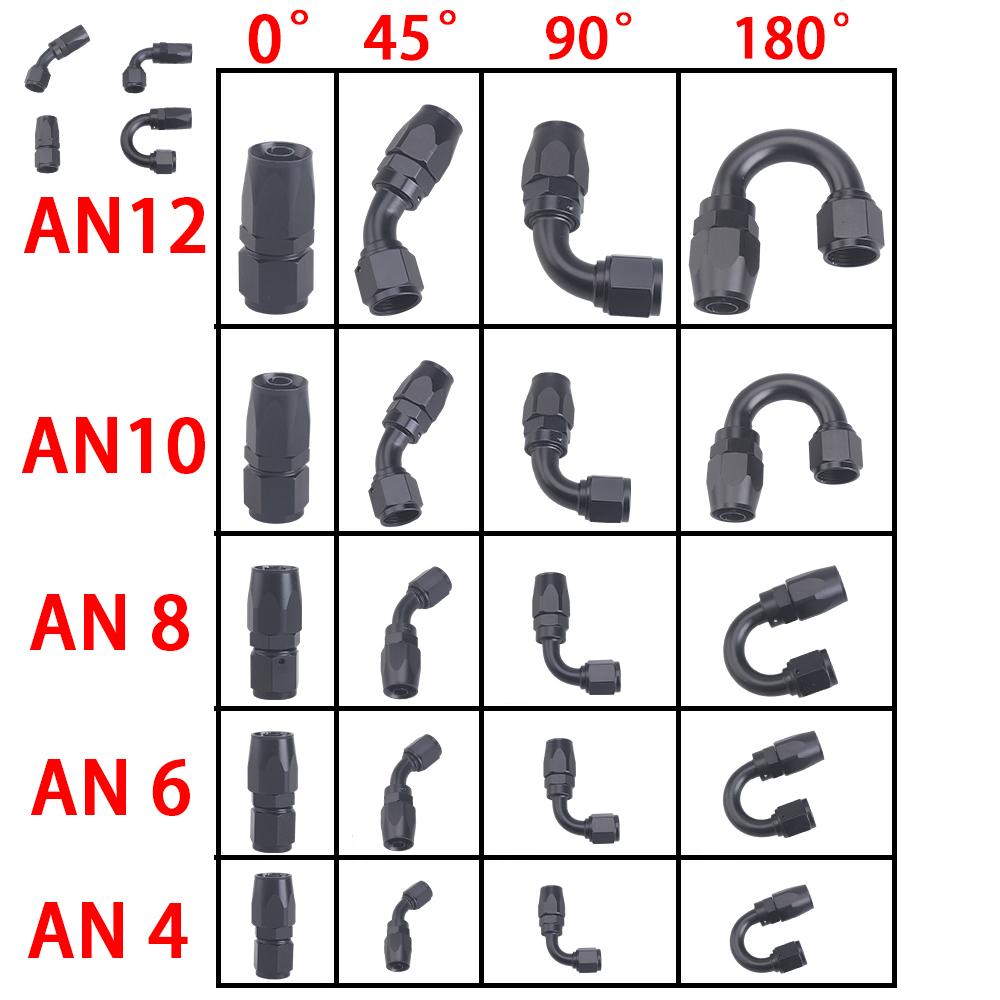 Universal AN4 AN6 AN8 AN10 AN12 Straight 45 90 120 180 Degree Oil Fuel Swivel Hose End Fitting Oil Hose End Adaptor Kit Tube Joi Fuel Injectors 6