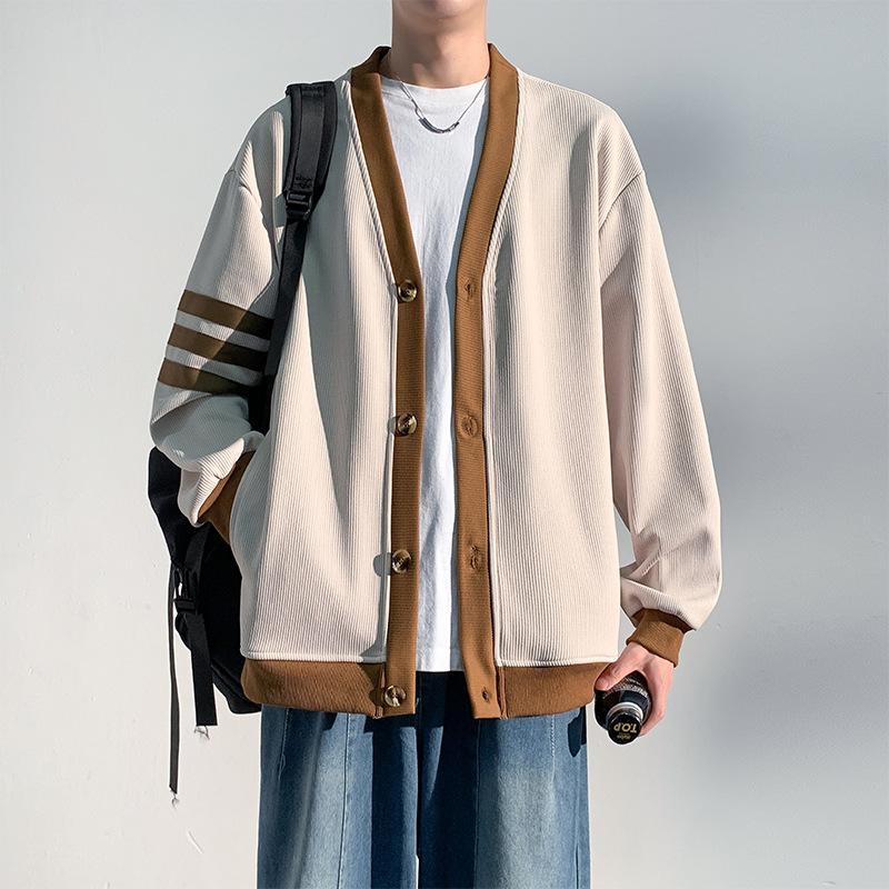Вязаная куртка мужская осенняя свободная и универсальная куртка-кардиган для пары мужская подростковая осенняя шерстяная одежда M