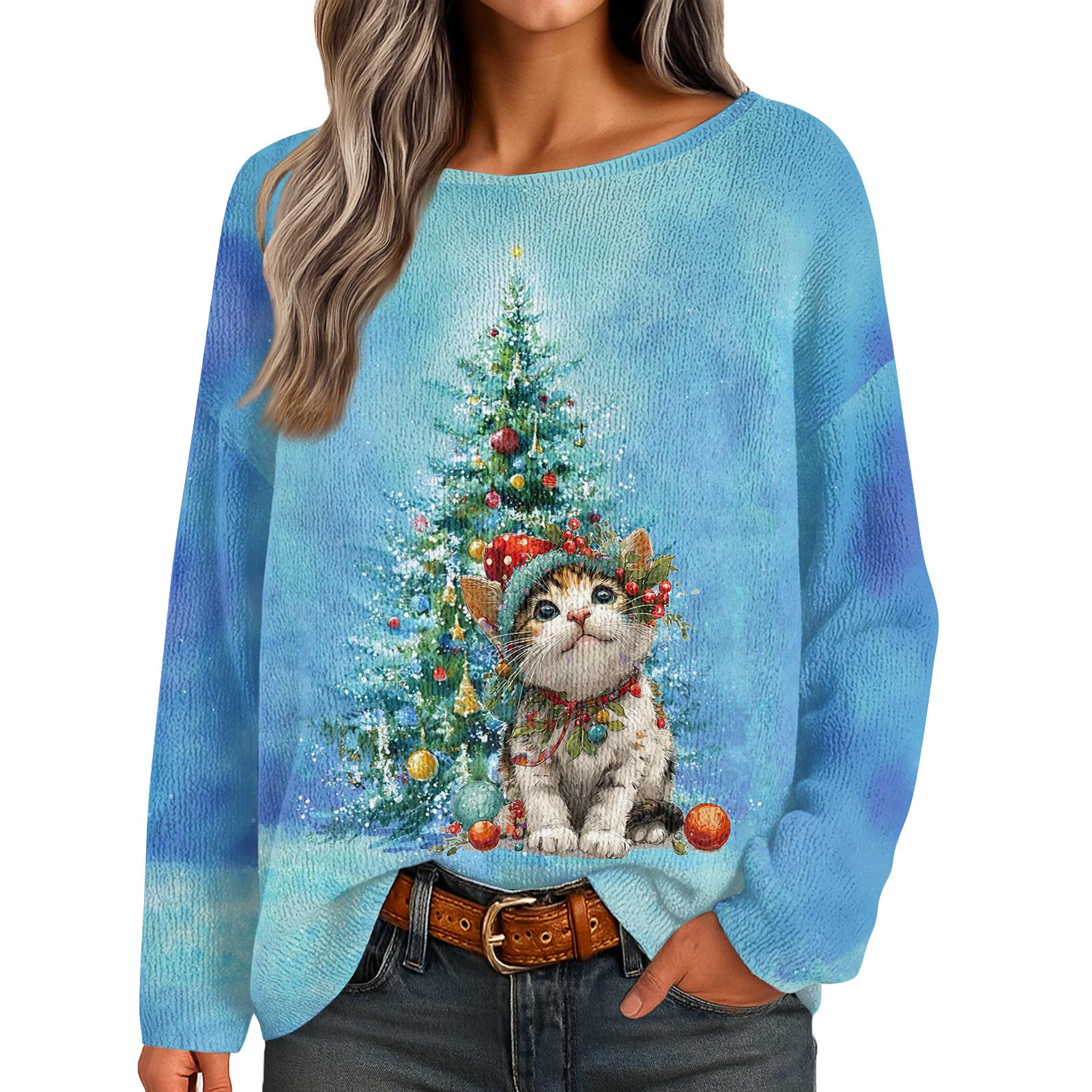 

Женские осенние свитера с длинным рукавом, топы с принтом, пуловеры, свободная нарядная повседневная базовая одежда L синий