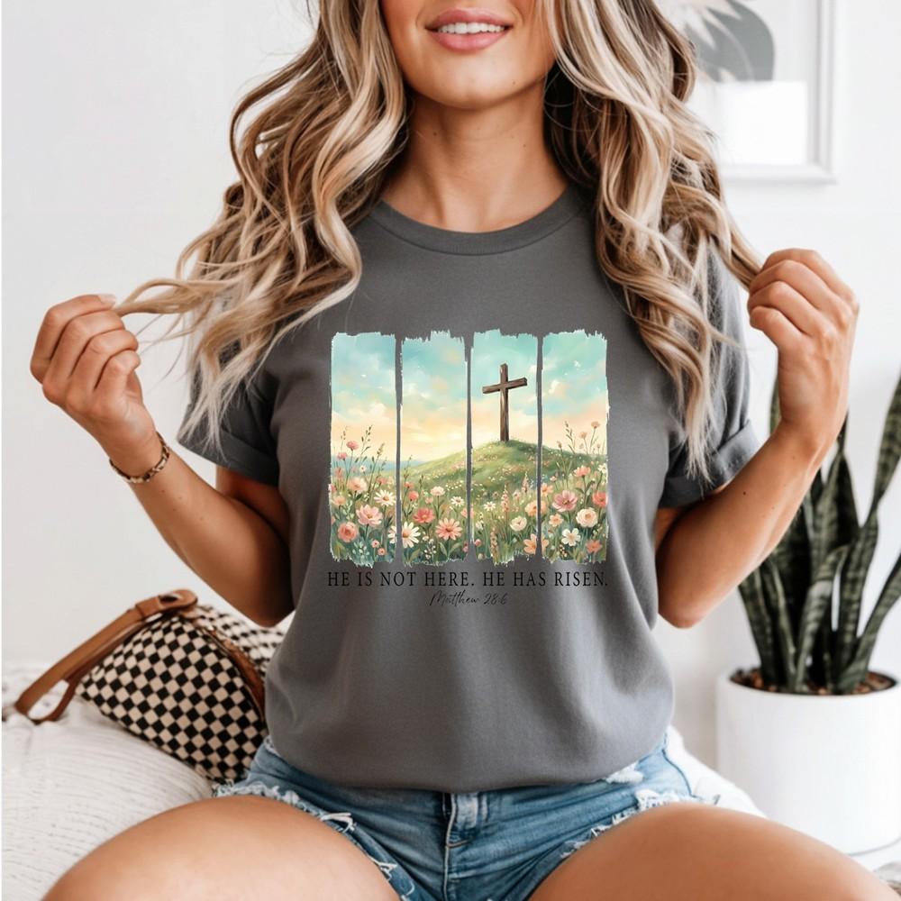Unisexs Easter Christian Tshirt He Is Risen Religious Jesus Lover Gift