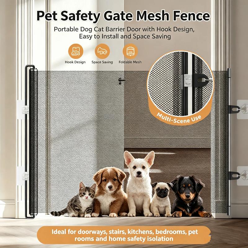 Retractable Pet Gate Screen Door-Stair Gates For Dog Cat Portable Dog Gates With Reinforced Strip Design To Prevent Crawling