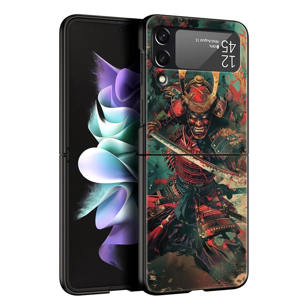 Phone Case for Samsung Galaxy Z Flip 3 4 5 6 7 Folding Shell For Samsung Z Flip4 Flip5 PC Hard Cover Japanese Bushido Samurai