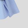 INCERUN Men Wrap Neck Long Sleeve Button Up Striped Print Casual Shirts