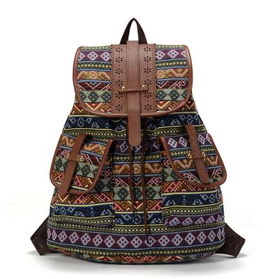Sac à dos imprimé floral pour femme, cartable en toile imprimé national pour adolescentes, grand sac à bandoulière pour week-end et voyage