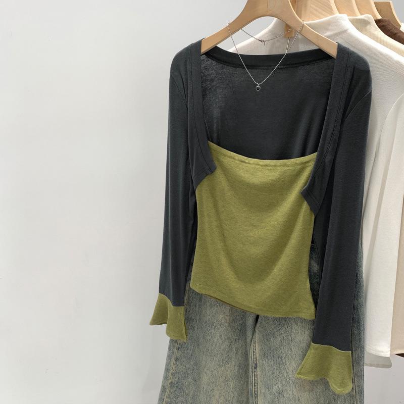 Women's Lyocell Tencel Patchwork Long Sleeve Waist-Cinching Top (Spring 2026 Collection)