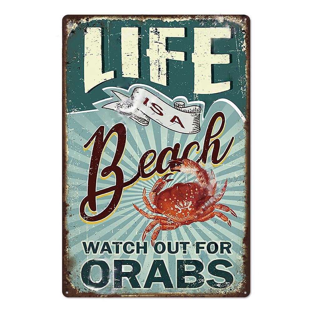 Summer Beach Decor Vintage Metal Tin Signs Plaque Metal Plate Retro Posters Wall Art Decor Seaside