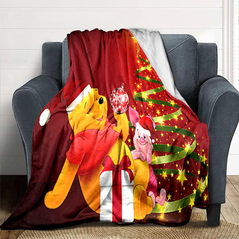 Christmas Winnie Pooh Blanket Soft Throw Blanket For Home Bedroom Bed Sofa Travel Office Solid Christmas Blanket