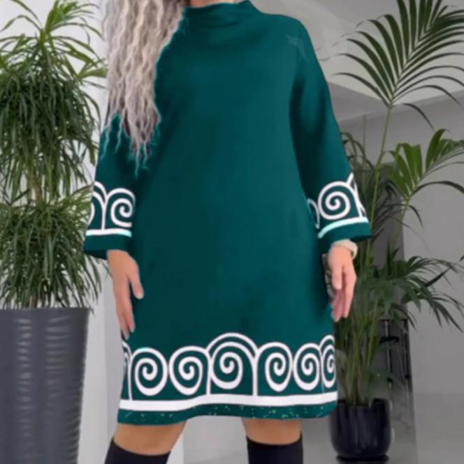 

2023 Этнический стиль Абстрактный цветочный Круглый вырез Повседневное платье XXL зелёный