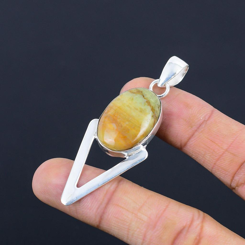 Natural Polychrome Jasper Gemstone Pendant 925 Sterling Silver Jewelry For Women