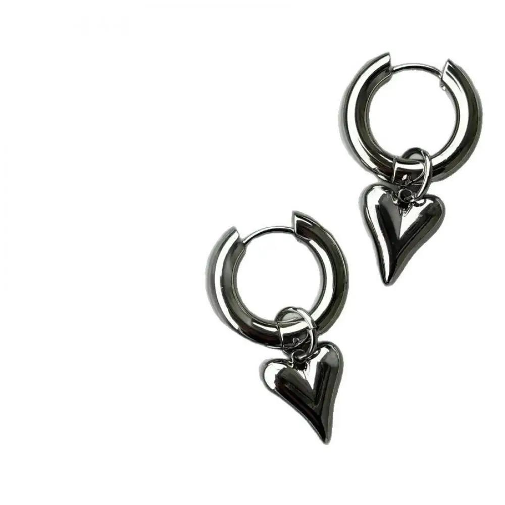 Punk Peach Heart Pendant Earrings for Women Silver Color Simple Fashion Geometric Circular Ear Buckle New Trendy Jewelry Gift