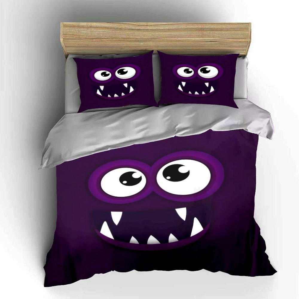 "Purple Monster Decor Set" Bedding Set with 1 Duvet Cover 2 Pillowcases Single Double King Queen, Gift