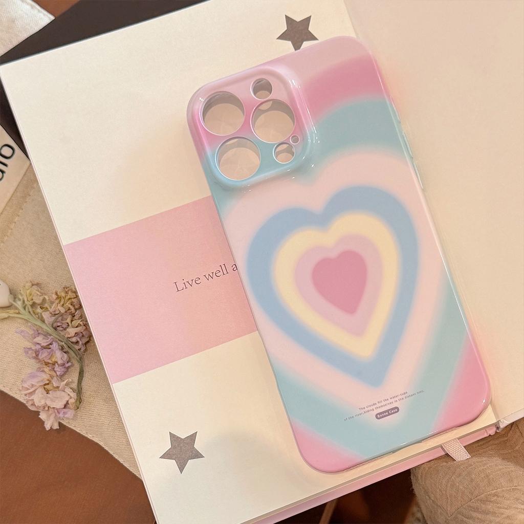 Girl's gradient heart case suitable for iPhone 16, Apple 17 Pro Max, soft film, full coverage for 13, Korean style for 15