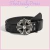 Cross Mens Punk Flower Designer Belt With Alloy Buckle And Studded Detail