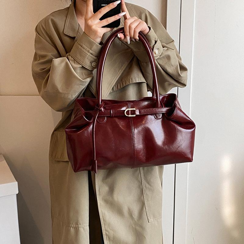 Yogodlns Oil PU Leather Hobo Handbag Slouchy Shoulder Bag Retro Top-Handle Bag Large Work Bags for Women Gilrls Tote Work Shopping Travel
