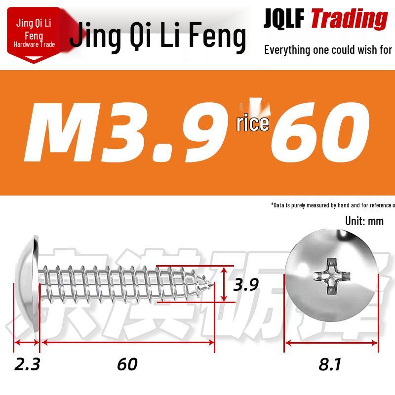 Flat Head Phillips Stainless Steel Self-Tapping Screw M3-M5 for Furniture and Wood.