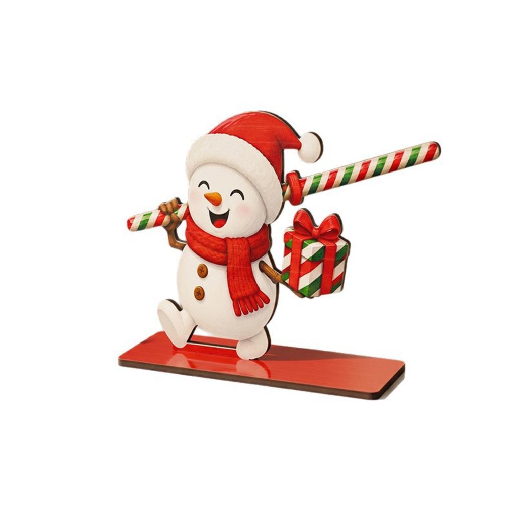 Wooden Christmas Tissue Box Holder with Snowman Santa and Design, Festive Tabletop Decoration