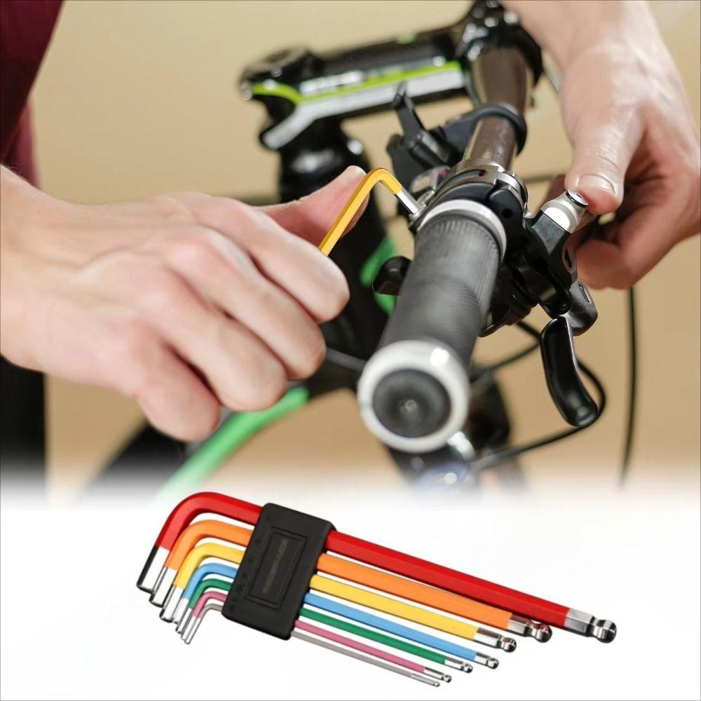 7Pcs Rust-proof Hexagonal Wrench Colorful Flat Ball Opening Wrench Portable Bicycle Hex Key Set