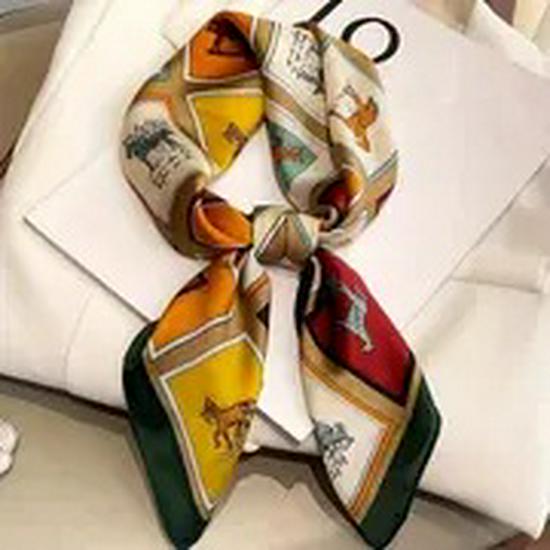 70cm Retro Printed Korean-Style High-End Imitation Silk Scarf for Women - Versatile Fashion Square Accessory