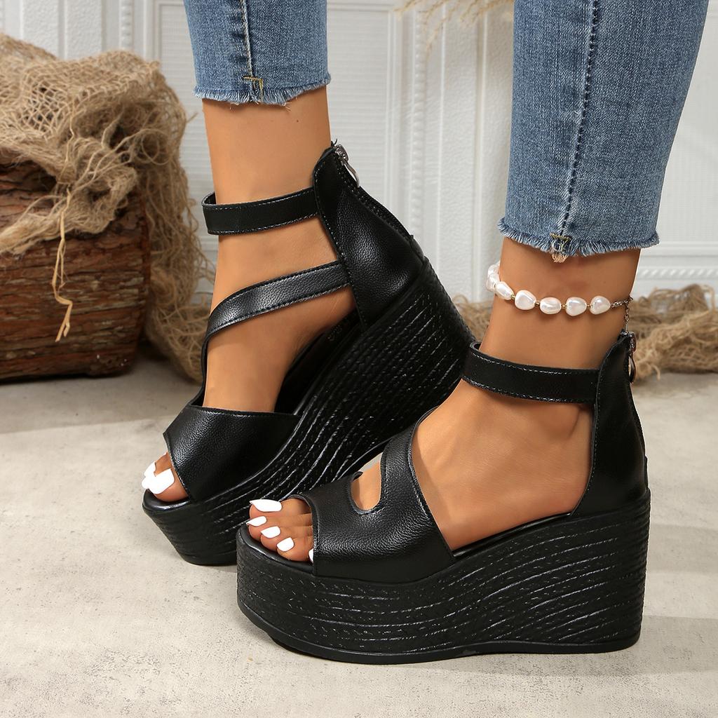 Ladies Shoes 2025 Summer Gladiator Wedges Women's Sandals High Heels Sandals Women Casual Zipper Shoes Women Platform Sandalias