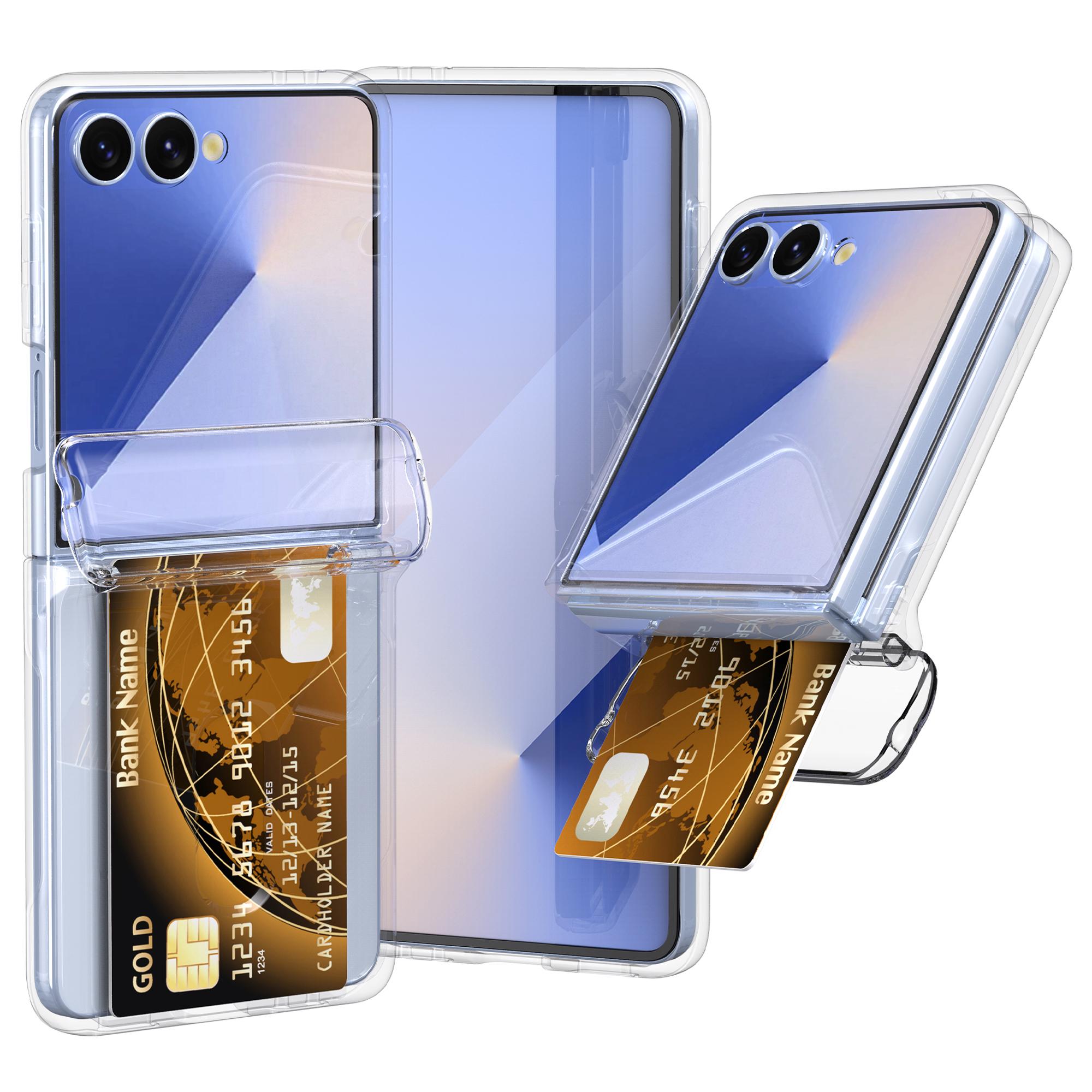 

For Samsung Galaxy Z Flip7 FE 5G/Z Flip6 5G Case Spring Hinge PC Folding Phone Cover with Card Slot Transparent