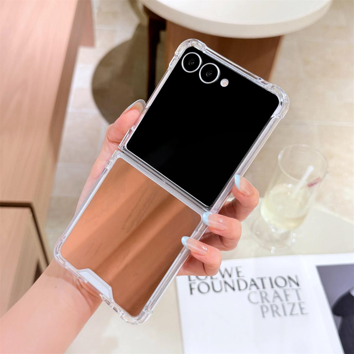 

Fashion Make Up Mirror Hard Phone Case for Samsung Galaxy Z Flip 7 6 5 4 3 5G Bumper Shockproof Cover for Samsung Z Flip7 FE Galaxy Z Flip3 5G розового золота