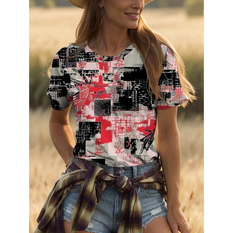 

Летняя женская футболка с принтом, V-образный вырез, короткий рукав, топы, футболки, повседневная одежда, несколько стилей и размеров на выбор 6XL