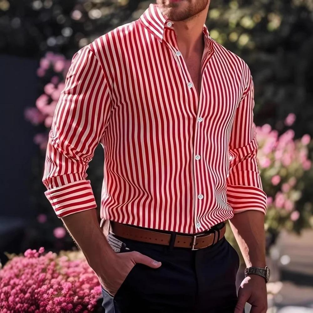 Autunno Inverno Nuovi Abiti da Uomo Manica Lunga Casual Camicia a Righe 100% Poliestere