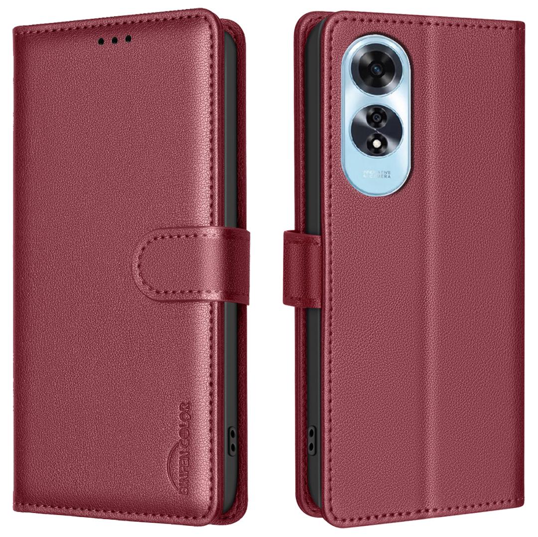 

BINFEN COLOR BF32 For Oppo A60 4G Phone Case Litchi Texture RFID Blocking Leather Phone Cover Red