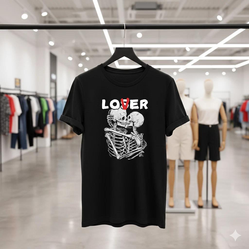 Unisex Adult Casual Graphic Skeleton Lover Couple Gothic Graphic T-... L