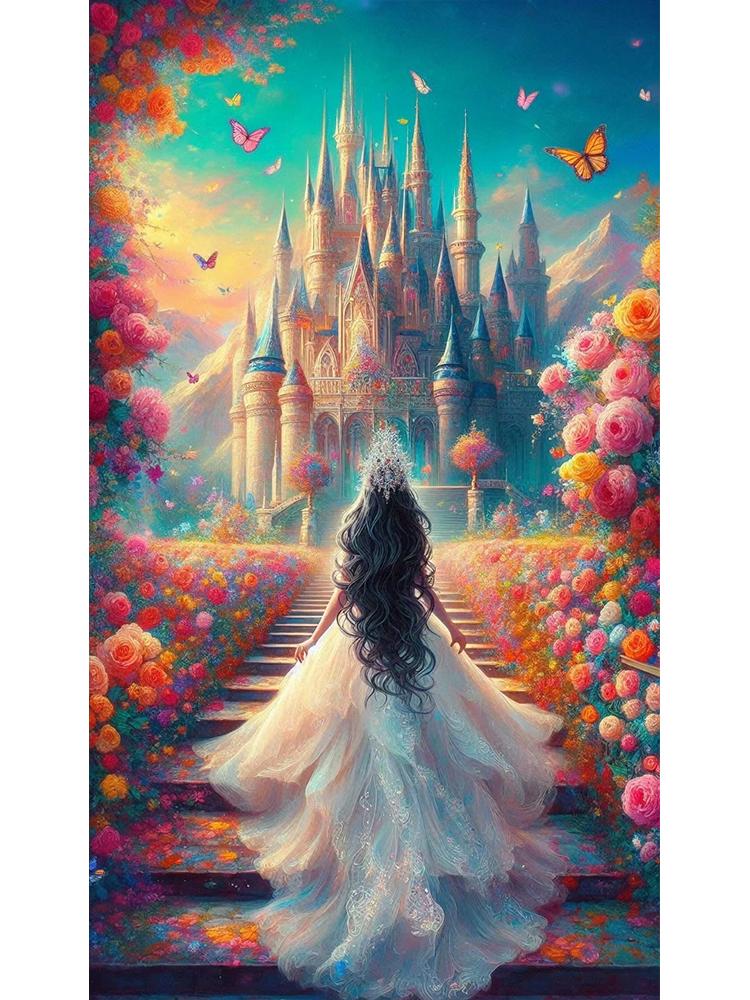 DIY 5D Diamond Embroidery Long Color Dress Princess Back Painting Mosaic Jewelry Cross Embroidery Palace Castle Home Decoration