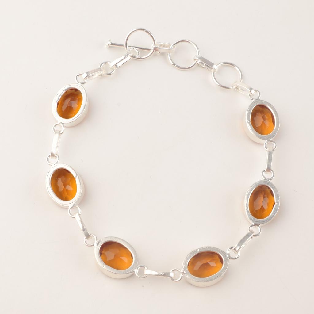 Citrine Gemstone 925 Sterling Silver Jewelry Handmade Bracelet 9" Gift For Mom RB-5-3