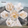 7 Pcs White Silver Number Sharp Edge Resin Dice Polyhedral Dice Suitable for Role-Playing RPG    Board Game