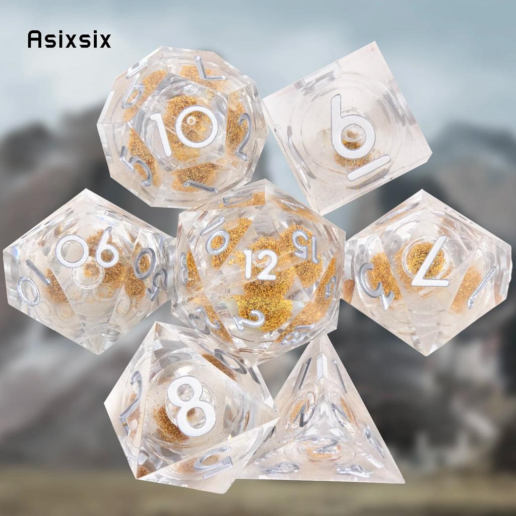 7 Pcs White Silver Number Sharp Edge Resin Dice Polyhedral Dice Suitable for Role-Playing RPG    Board Game