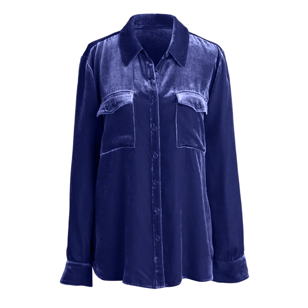 Women's Fashionable Casual Solid Color Retro Long-Sleeved Velvet Shirt