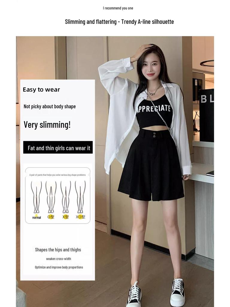 Women's High-Waisted Pleated Wide-Leg Shorts - 2024 Spring/Autumn Collection