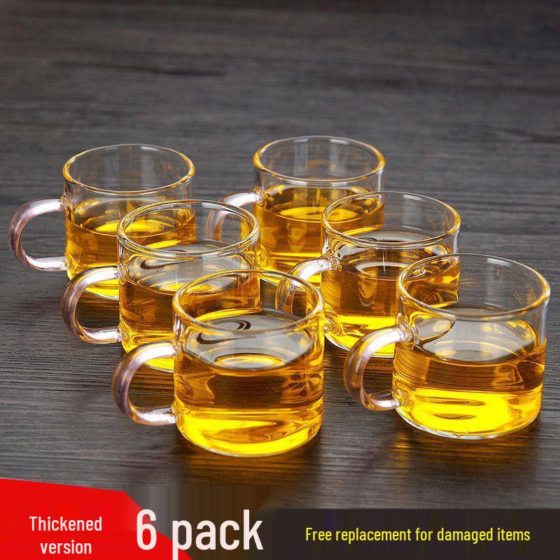 Heat-Resistant Glass Tea Cup with Handle - Household Gongfu Style, Transparent and Thickened for Individual Use